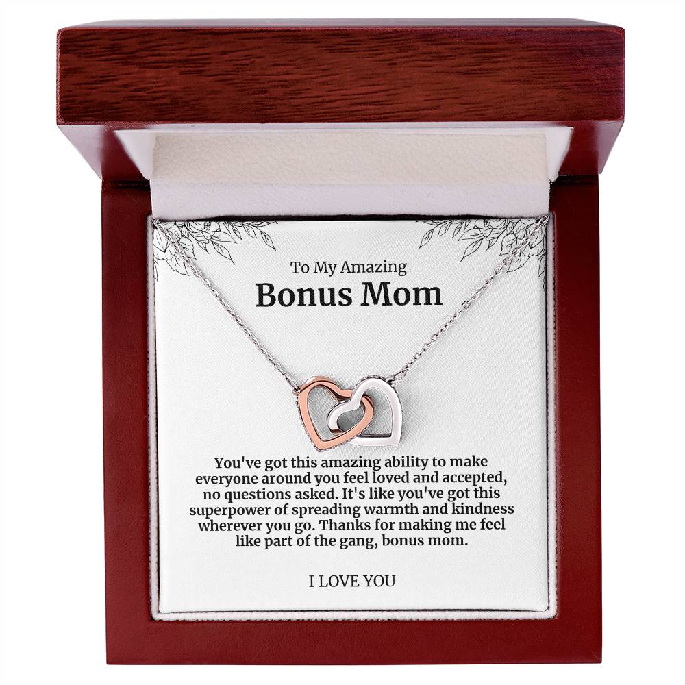 To My Amazing Bonus Mom Double Hearts Necklace