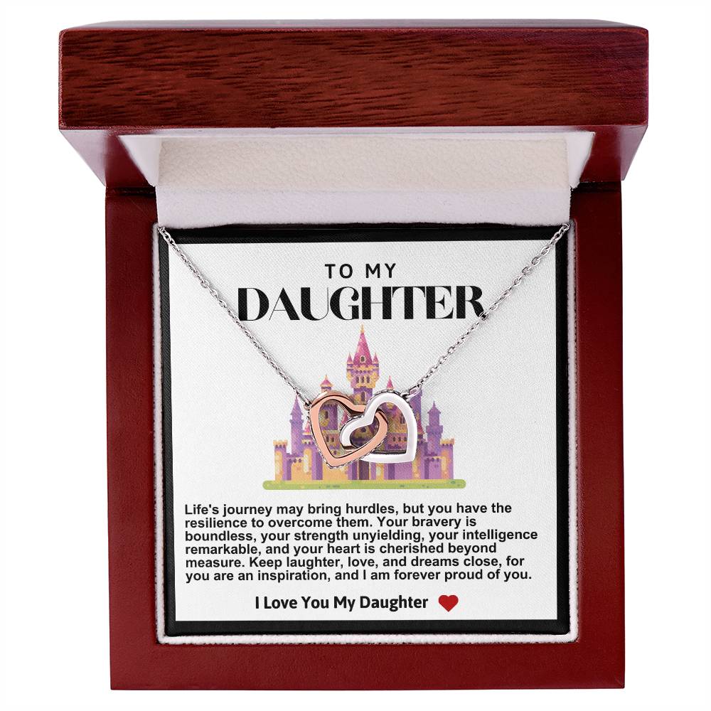 Daughter Double Heart Necklace- Pink Castle