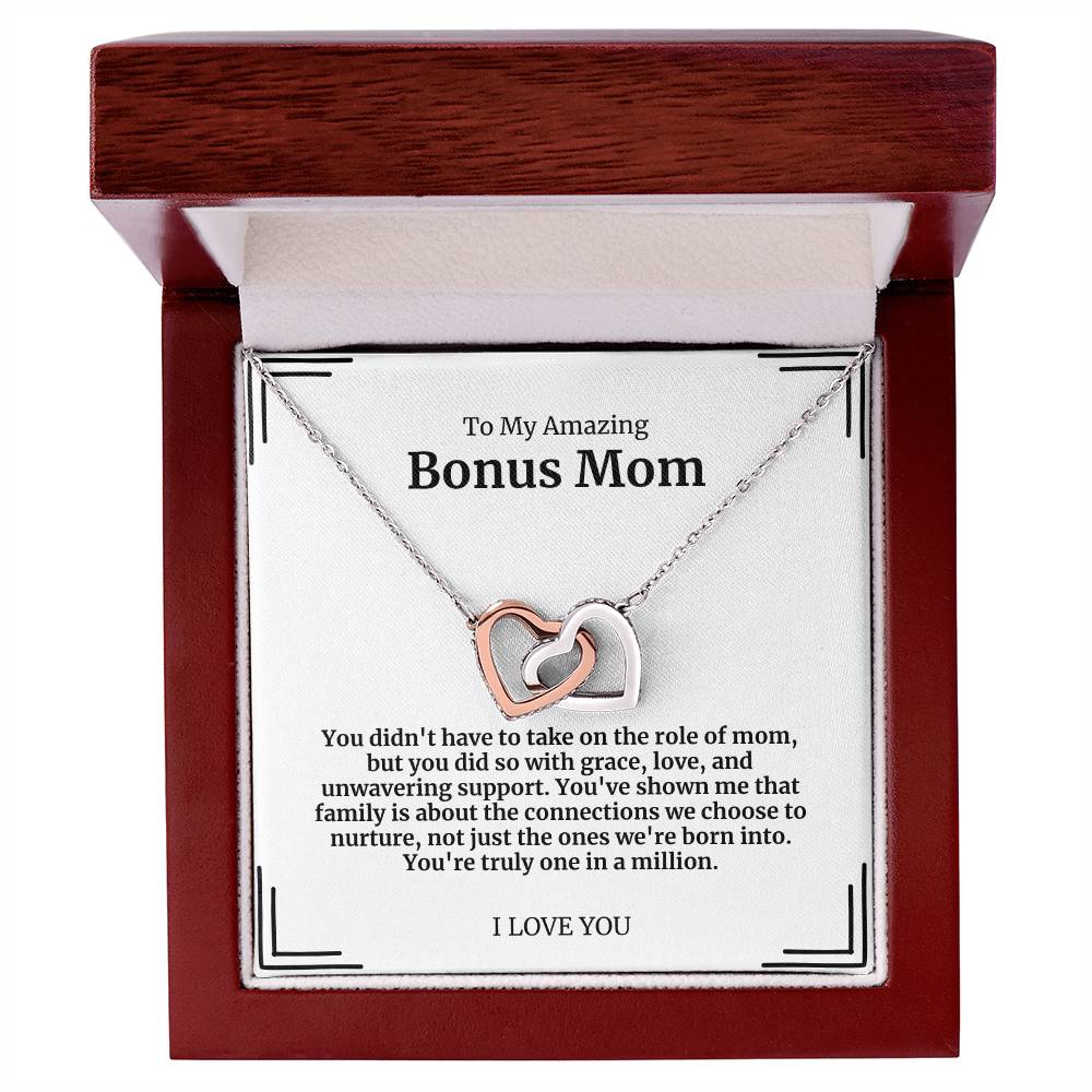 To My Amazing Bonus Mom Double Hearts Necklace