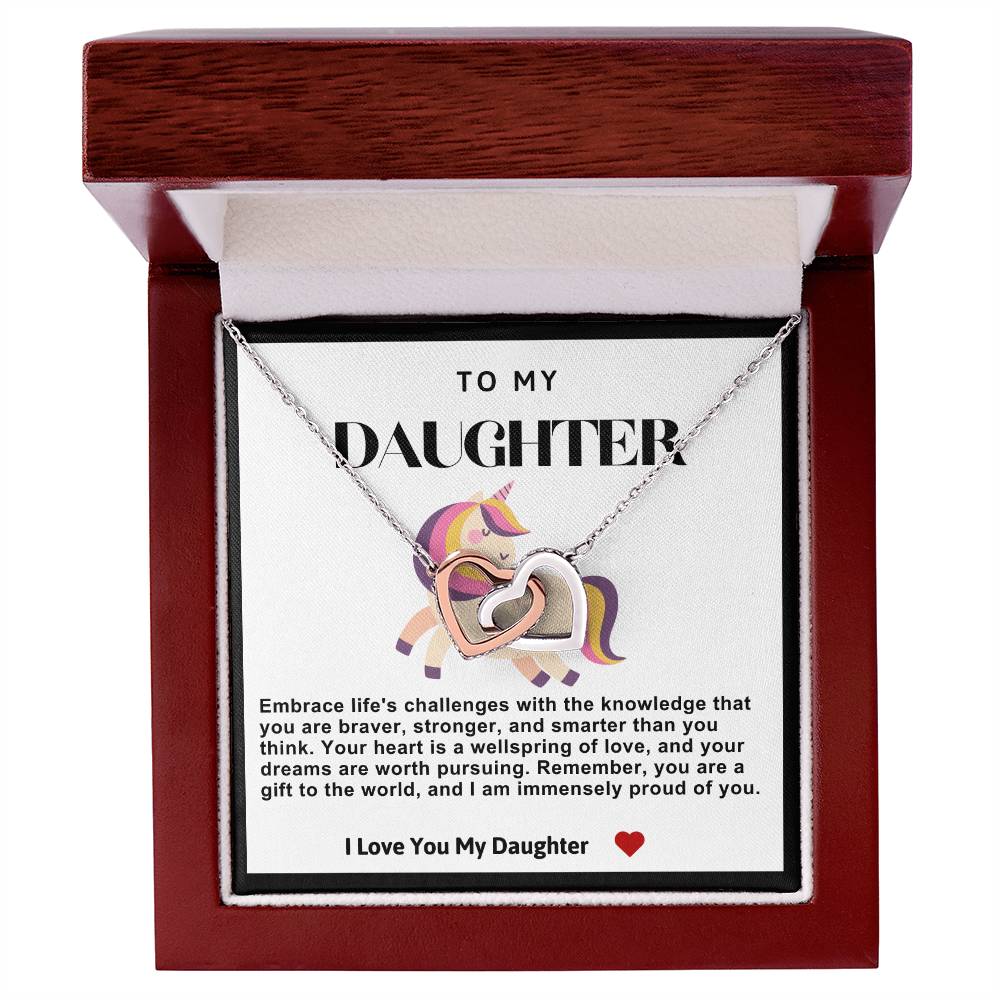 Daughter Double Heart Necklace-Unicorn