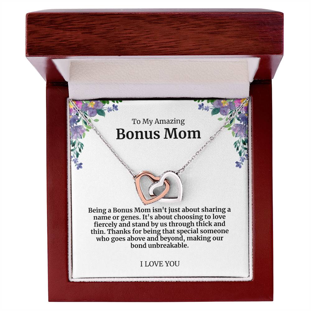 To My Amazing Bonus Mom Double Hearts Necklace