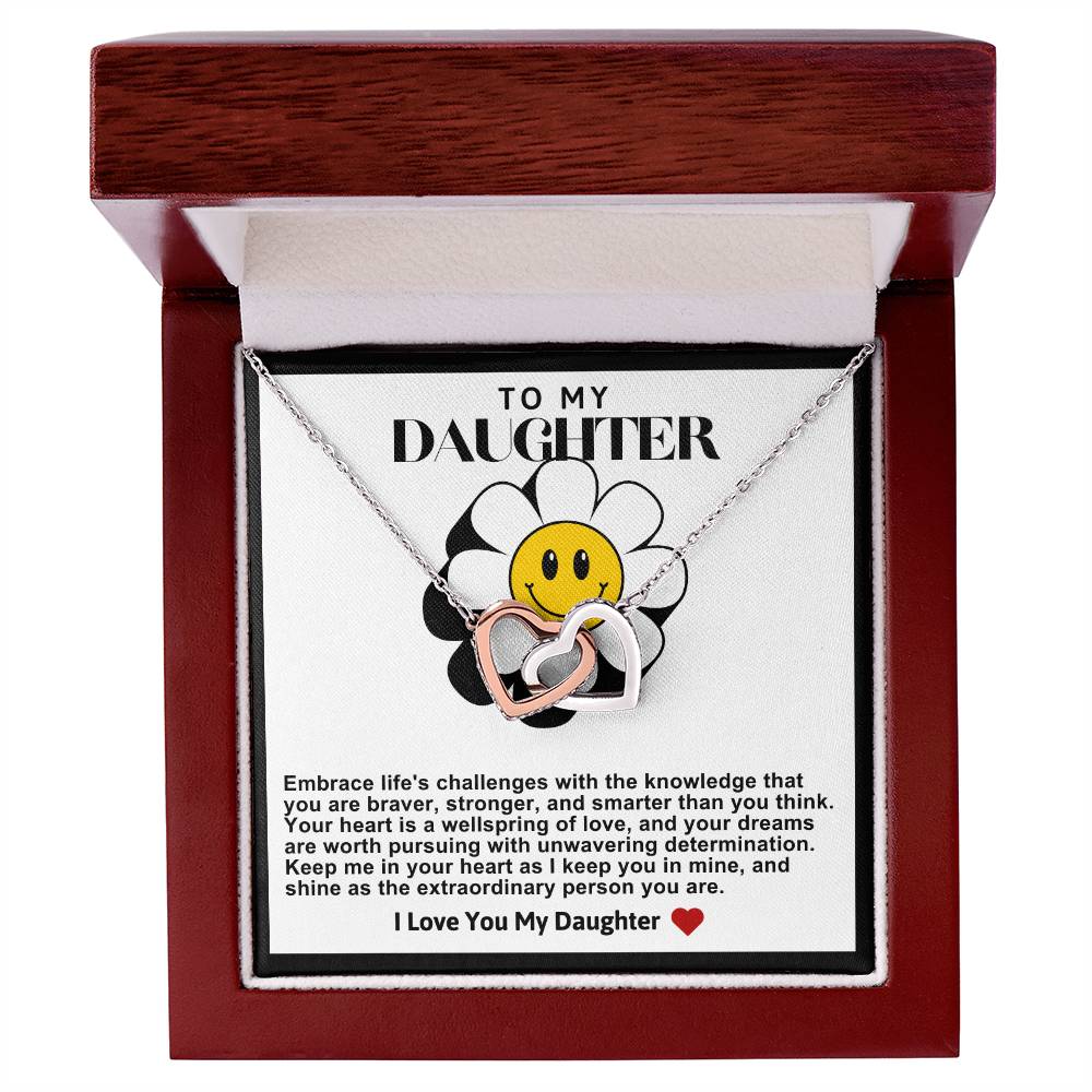 Daughter Double Heart Necklace- Daisy Smiley Face