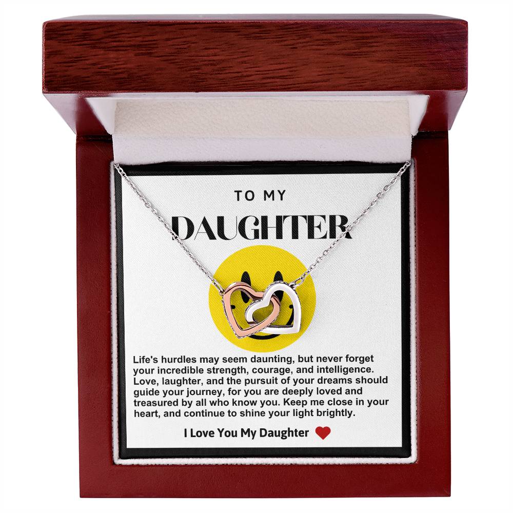 Daughter Double Heart Necklace- Yellow Smiley Face