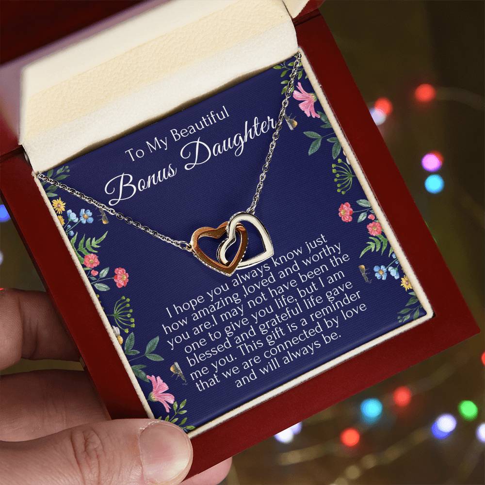 To My Beautiful Bonus Daughter Heart Necklace