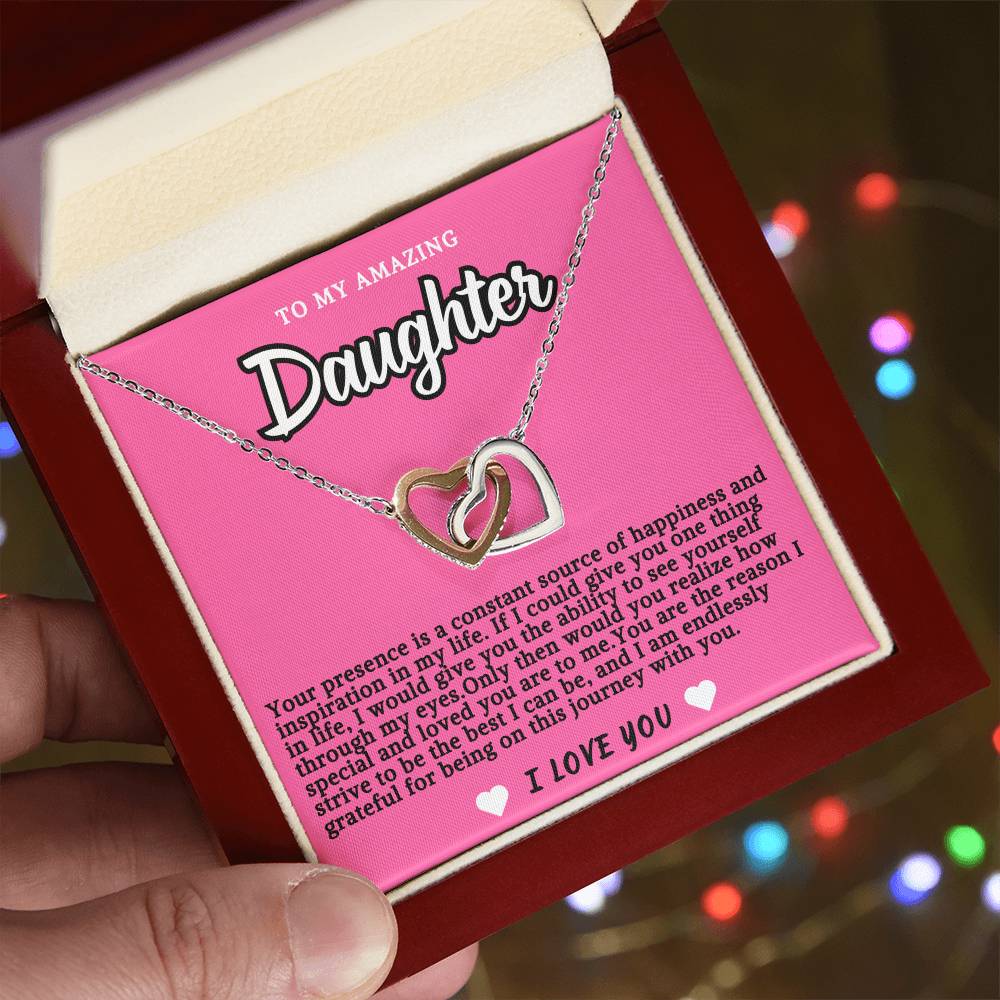 Pink Design Daughter Hearts Necklace