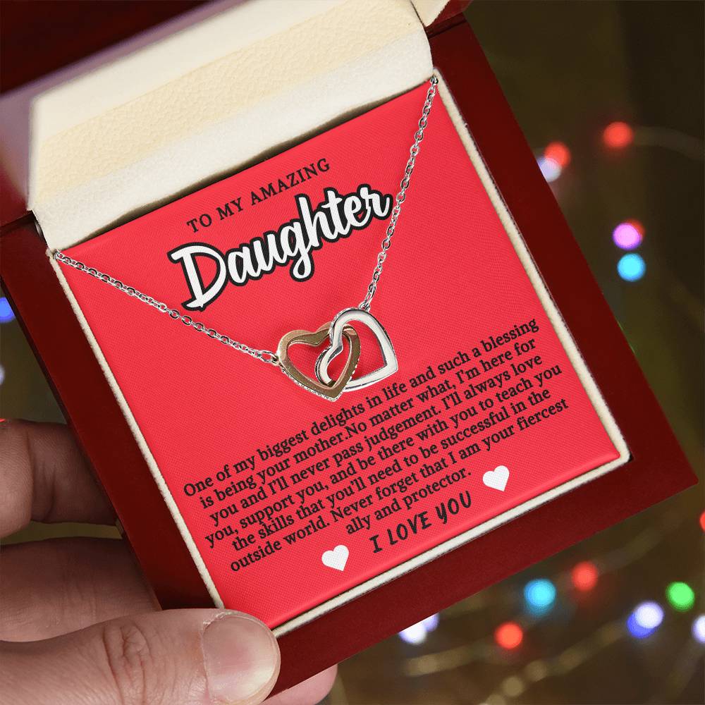 To Daughter From Mother Double Hearts Necklace