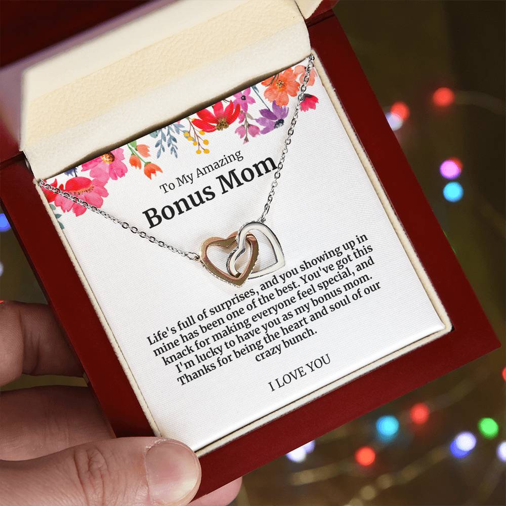 To My Amazing Bonus Mom Double Hearts Necklace