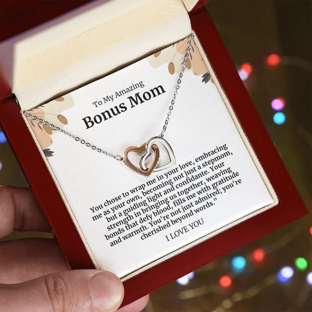 To My Amazing Bonus Mom Double Hearts Necklace