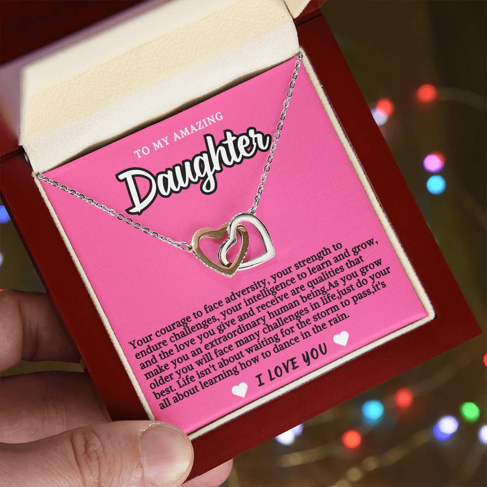 Pink Design Daughter Hearts Necklace