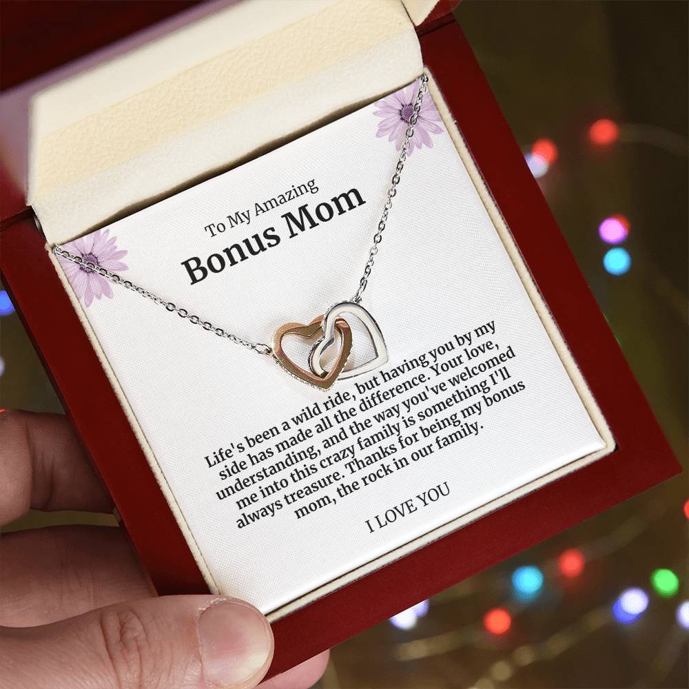 To My Amazing Bonus Mom Double Hearts Necklace