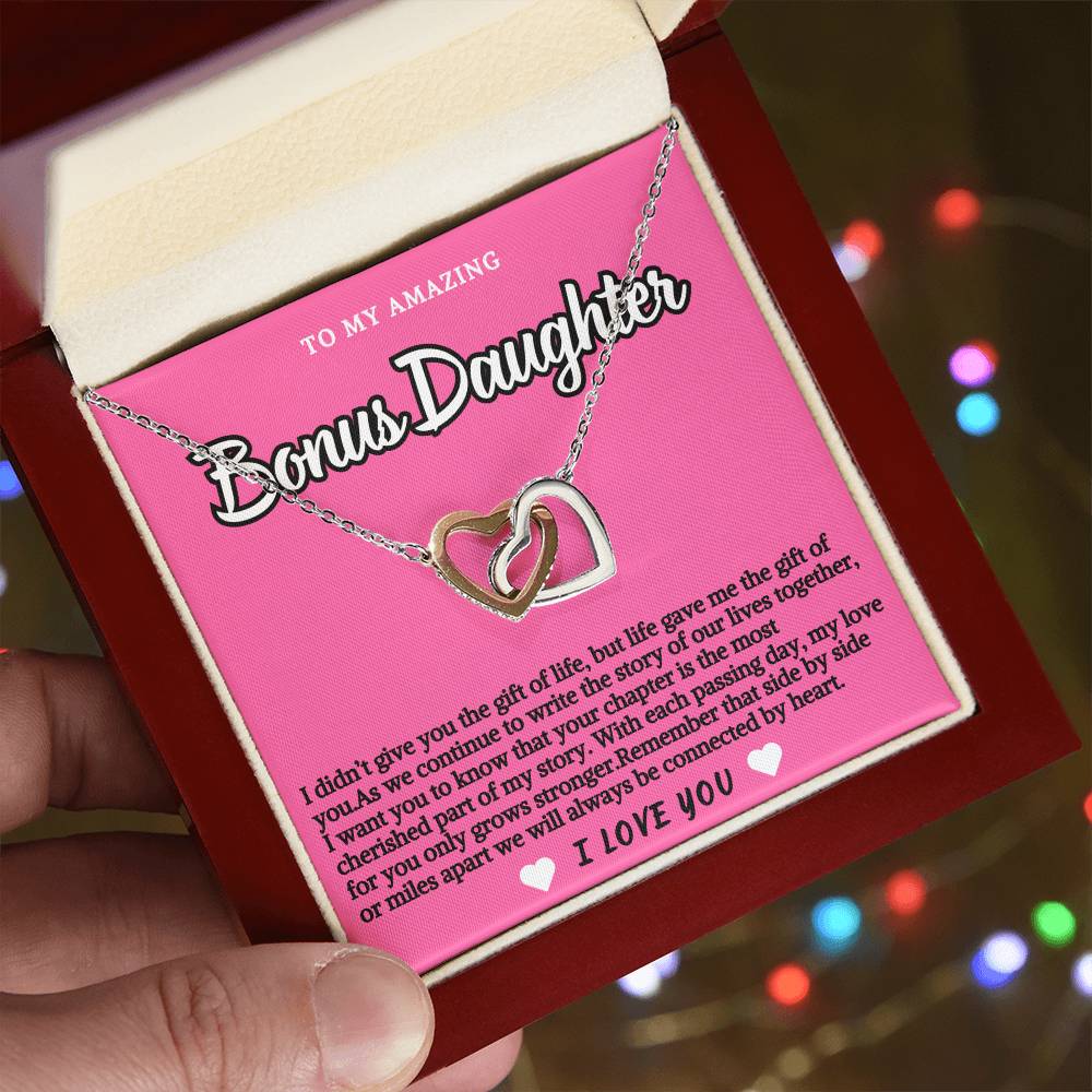 Bonus Daughter Pink Design Hearts Necklace