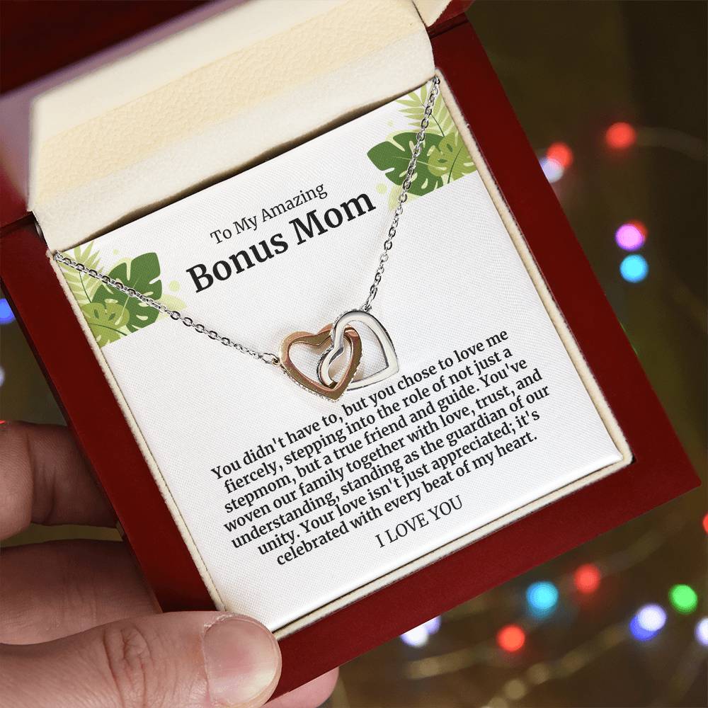 To My Amazing Bonus Mom Double Hearts Necklace