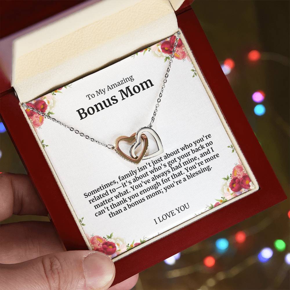 To My Amazing Bonus Mom Double Hearts Necklace