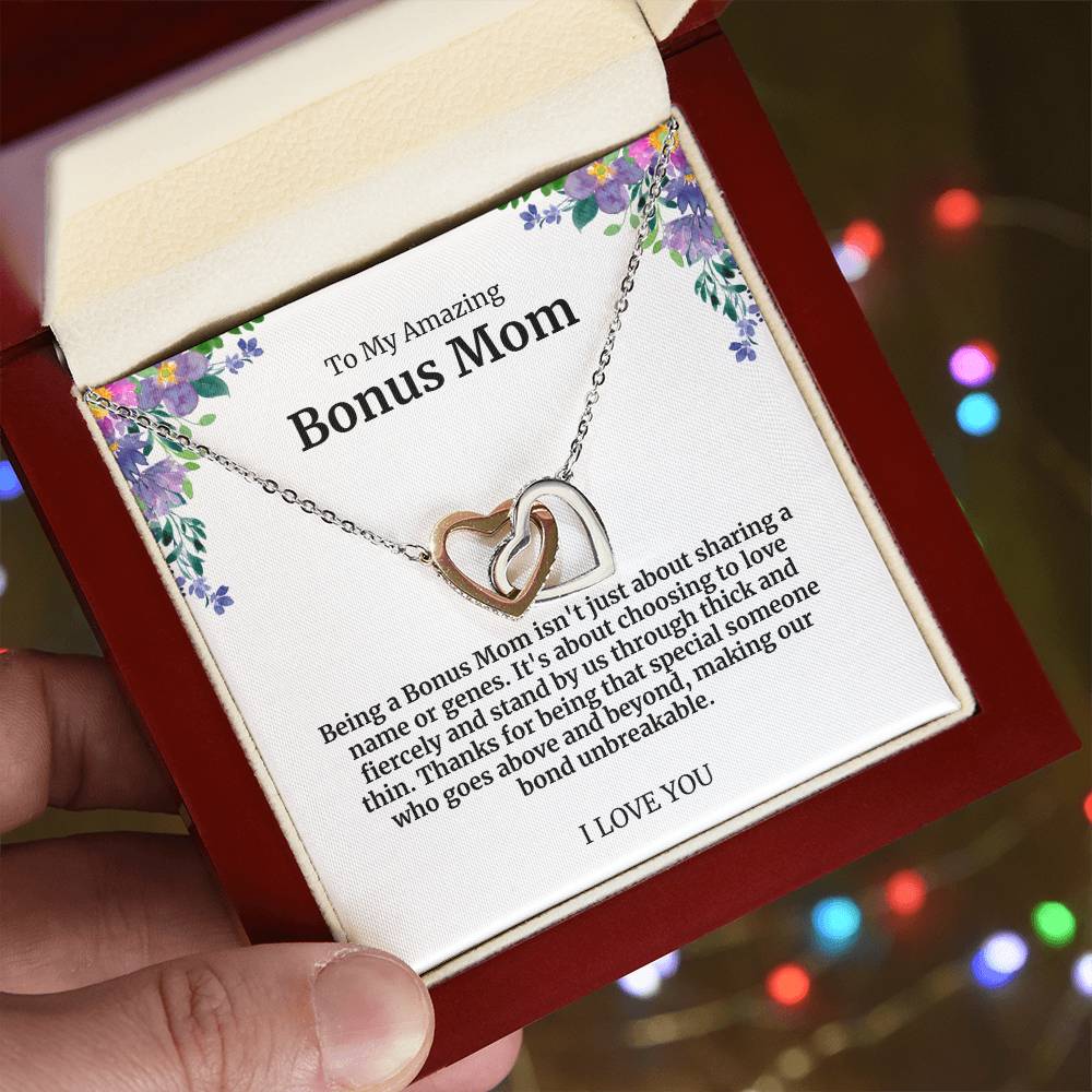 To My Amazing Bonus Mom Double Hearts Necklace