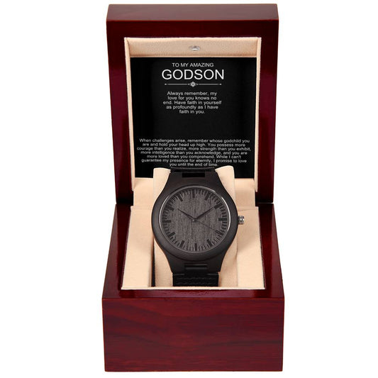 To Godson from God Parent Wooden Watch