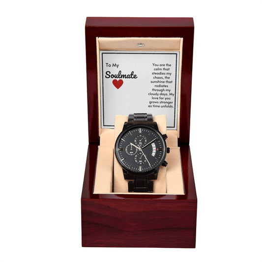 Soulmate Black Chronograph Watch-My Love For You Grows Stronger