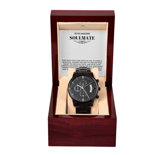 Soulmate Black Chronograph Watch - Love Cements Our Bond