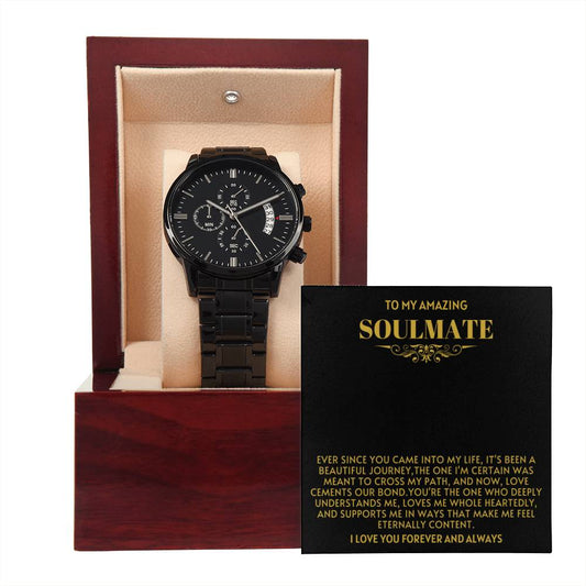 Soulmate Black Chronograph Watch- Love Cements Our Bond