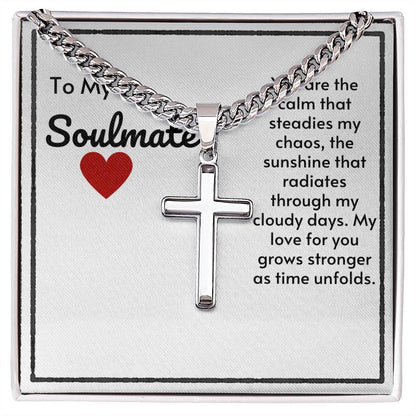 Soulmate Cross on Cuban Link Chain-My Love For You Grows Stronger