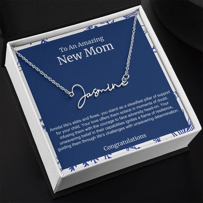 To An Amazing New Mom Personalized Script Name Necklace