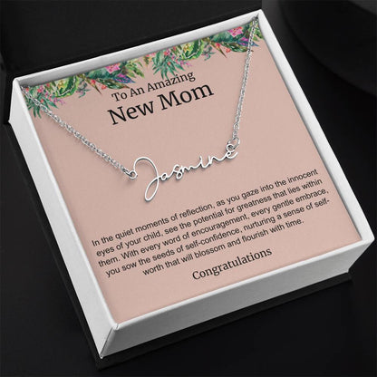 To An Amazing New Mom Personalized Script Name Necklace