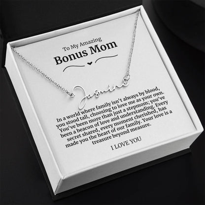 To My Amazing Bonus Mom Signature Necklace