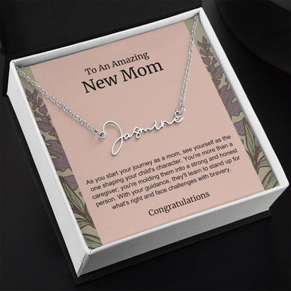 To An Amazing New Mom Personalized Script Name Necklace