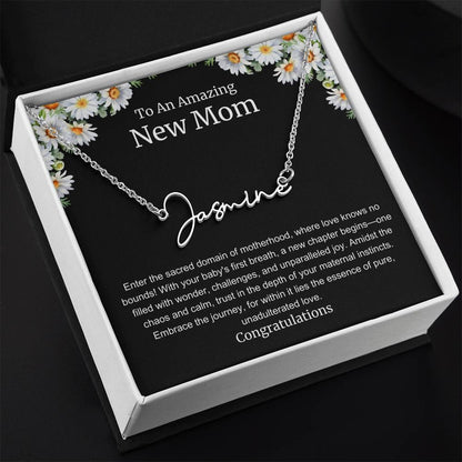 To An Amazing New Mom Personalized Script Name Necklace