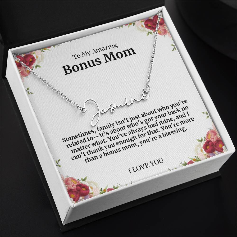 To My Amazing Bonus Mom Signature Necklace