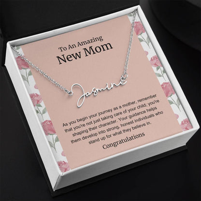 To An Amazing New Mom Personalized Script Name Necklace