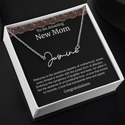 To An Amazing New Mom Personalized Script Name Necklace