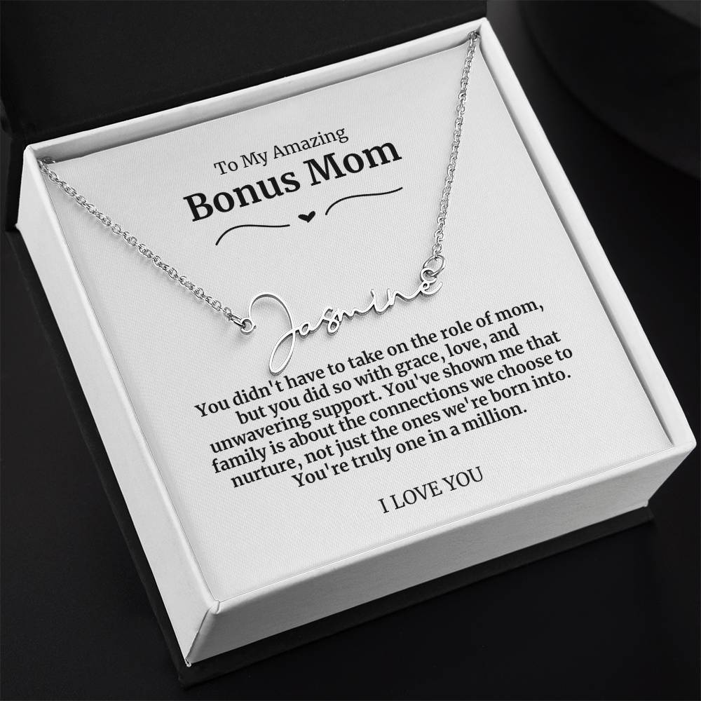 To My Amazing Bonus Mom Signature Necklace