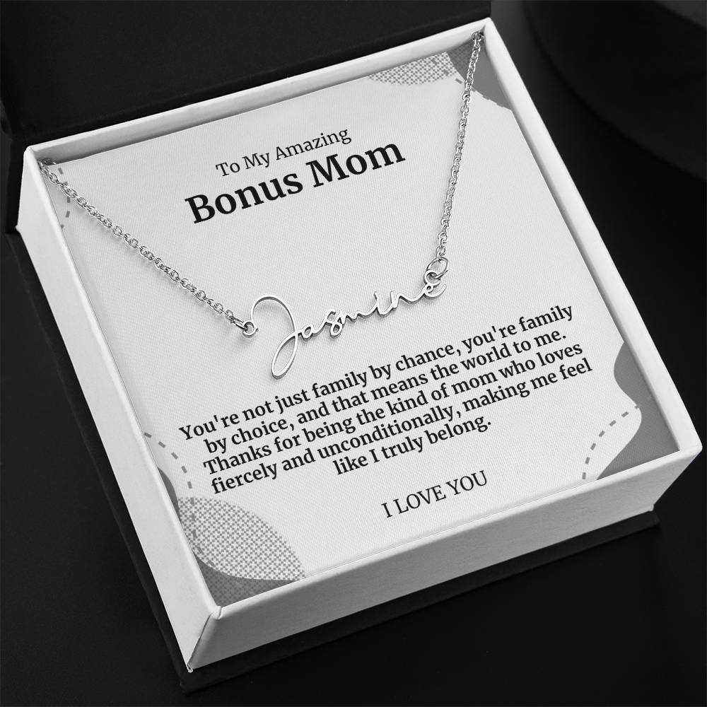 To My Amazing Bonus Mom Signature Necklace