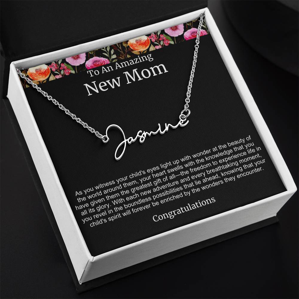 To An Amazing New Mom Personalized Script Name Necklace