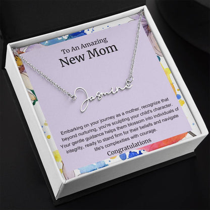 To An Amazing New Mom Personalized Script Name Necklace