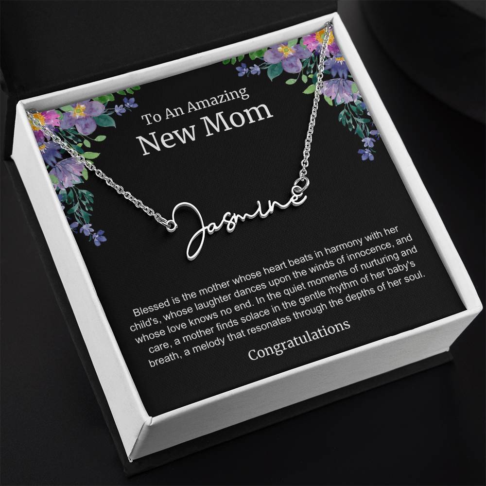 To An Amazing New Mom Personalized Script Name Necklace