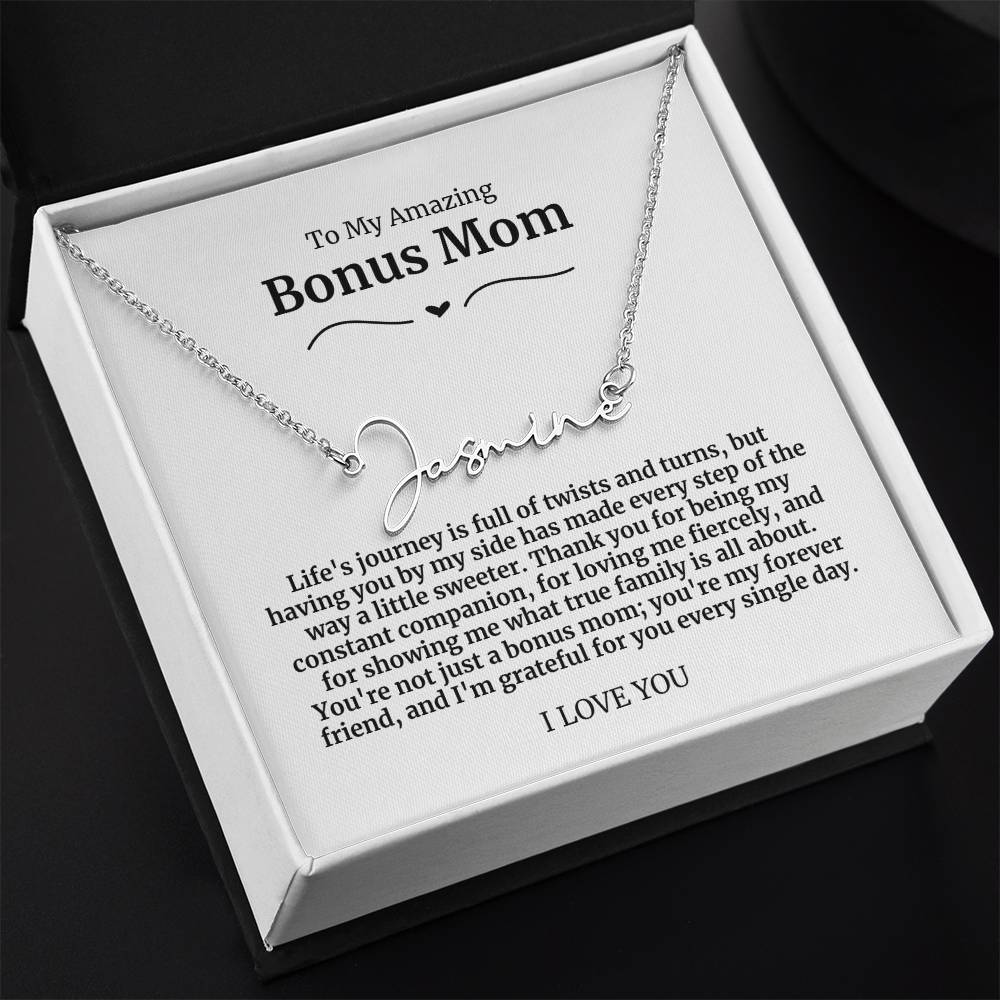 To My Amazing Bonus Mom Signature Necklace