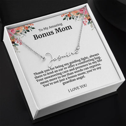 To My Amazing Bonus Mom Signature Necklace