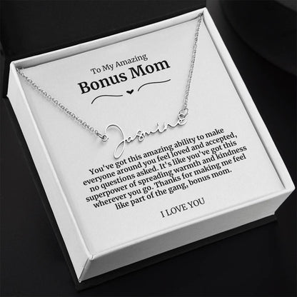 To My Amazing Bonus Mom Signature Necklace