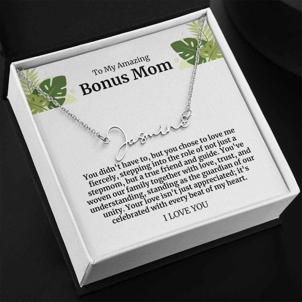 To My Amazing Bonus Mom Signature Necklace