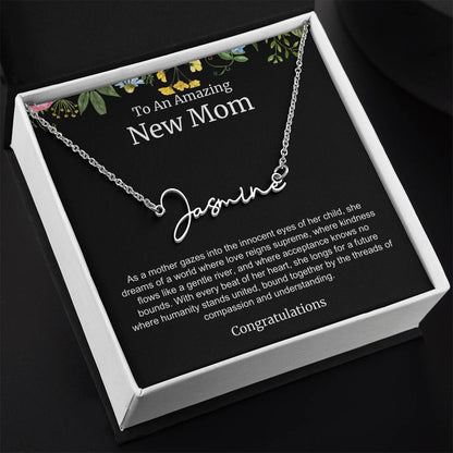 To An Amazing New Mom Personalized Script Name Necklace