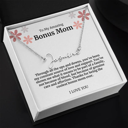 To My Amazing Bonus Mom Signature Necklace