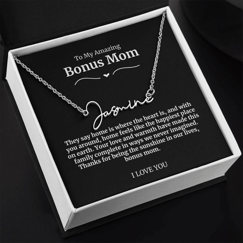 To My Amazing Bonus Mom Signature Necklace