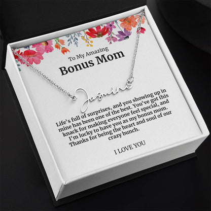 To My Amazing Bonus Mom Signature Necklace