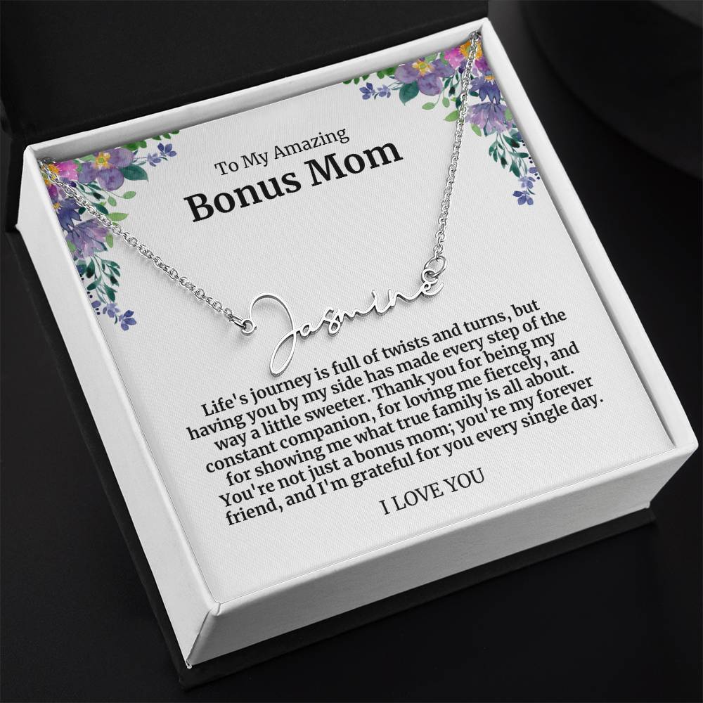 To My Amazing Bonus Mom Signature Necklace