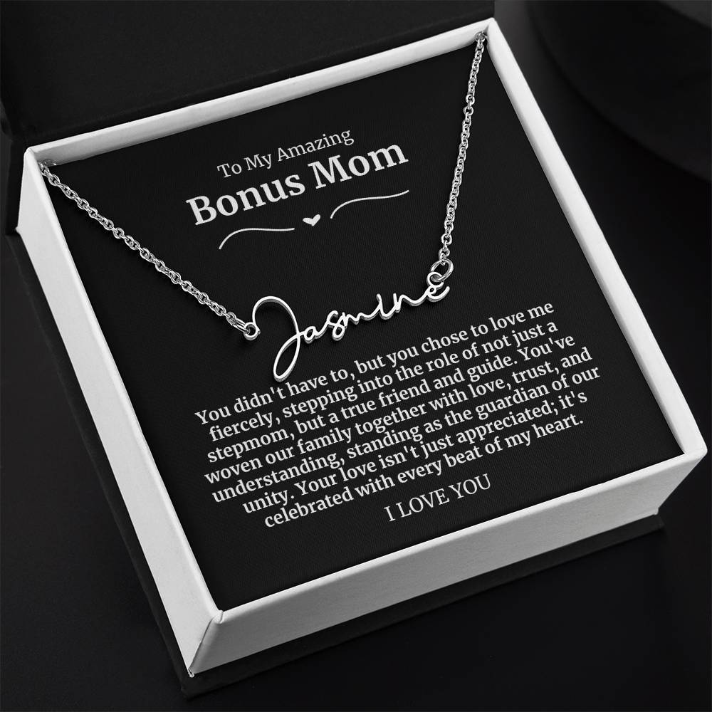 To My Amazing Bonus Mom Signature Necklace