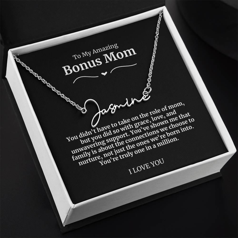 To My Amazing Bonus Mom Signature Necklace