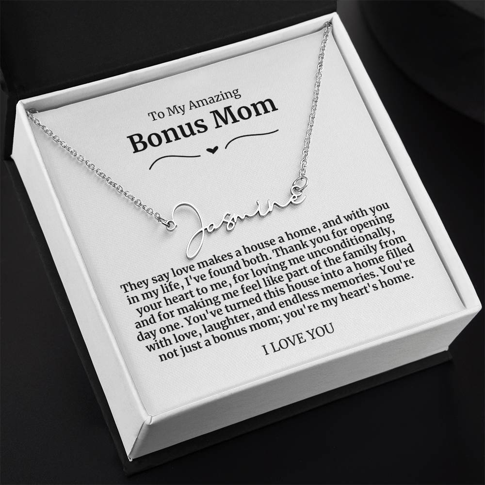 To My Amazing Bonus Mom Signature Necklace