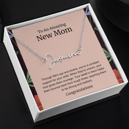 To An Amazing New Mom Personalized Script Name Necklace