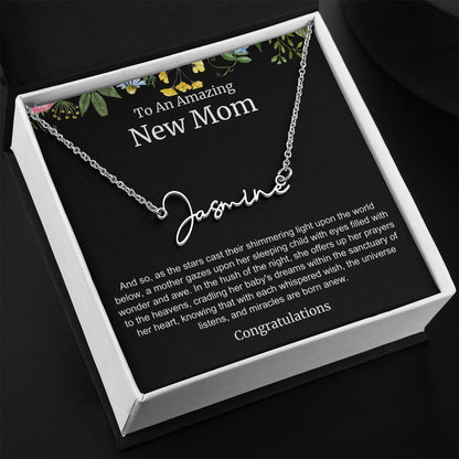 To An Amazing New Mom Personalized Script Name Necklace